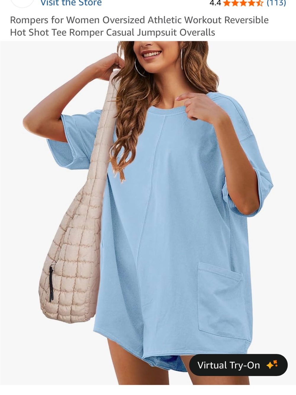 Amazon Women's Light Blue Oversized Tee Romper Shorts